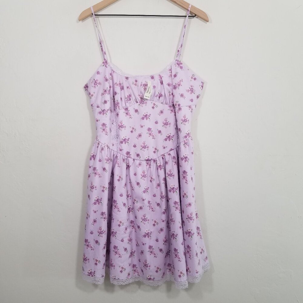 NWT Aeropostale Babydoll Floral Sleeveless Mini Dress Purple Lace Cotton XL